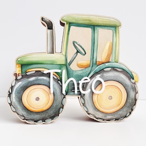 Hucha tractor niño personalizada, hucha tractor madera