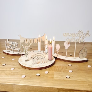 Personalized birthday plate rosé with vase and candle, candle plate, birthday board, birthday table, birthday wreath