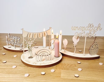 Gepersonaliseerd verjaardagsbord rosé met vaas en kaars, kaarsenbord, verjaardagsbord, verjaardagsbord, verjaardagskrans