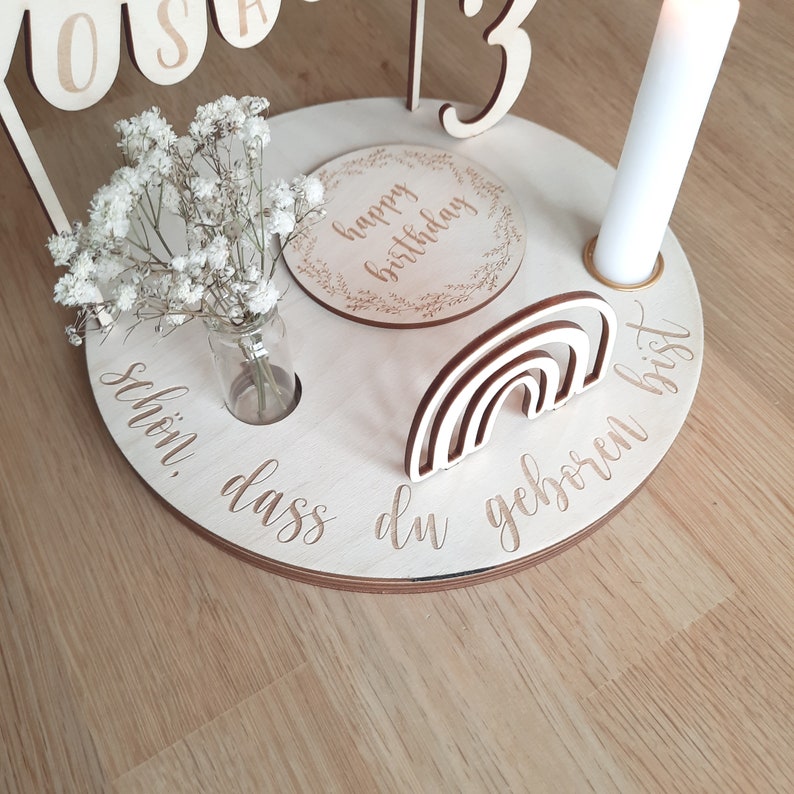 Personalized birthday plate with vase and candle, candle plate, birthday board, birthday plate, birthday wreath, table decoration image 3