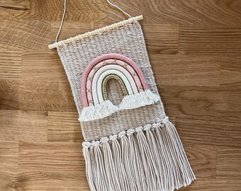 Regenbogen Wanddeko, Tapestry "Rose", textiler Wandbehang, handgewebter Wandteppich Kinderzimmer Boho Kinderdeko Handarbeit Wandteppich