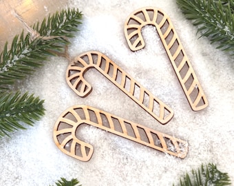 Bastones de caramelo de madera, adornos para árboles de Navidad, adornos navideños, etiquetas de regalo, bastones de caramelo para el árbol de Navidad.