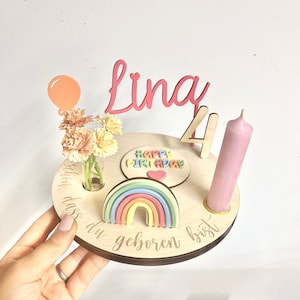 Assiette d'anniversaire colorée personnalisée avec vase et bougie, assiette à bougies, planche d'anniversaire, planche d'anniversaire, couronne d'anniversaire