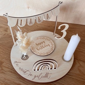 Personalized birthday plate with vase and candle, candle plate, birthday board, birthday plate, birthday wreath, table decoration
