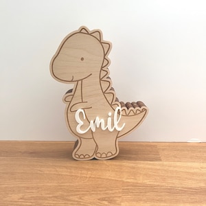 Money box dinosaur child personalized, money box dino wood