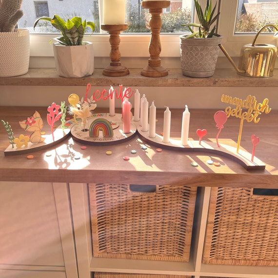 Piatto Di Compleanno Personalizzato In Legno Con Candele, Vaso E Numeri - Per Festa Bambini Compleanno Originale - 3