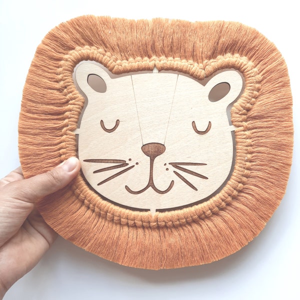 Löwe zum Knüpfen, Löwenkopf aus Holz DIY, Makramee Löwe