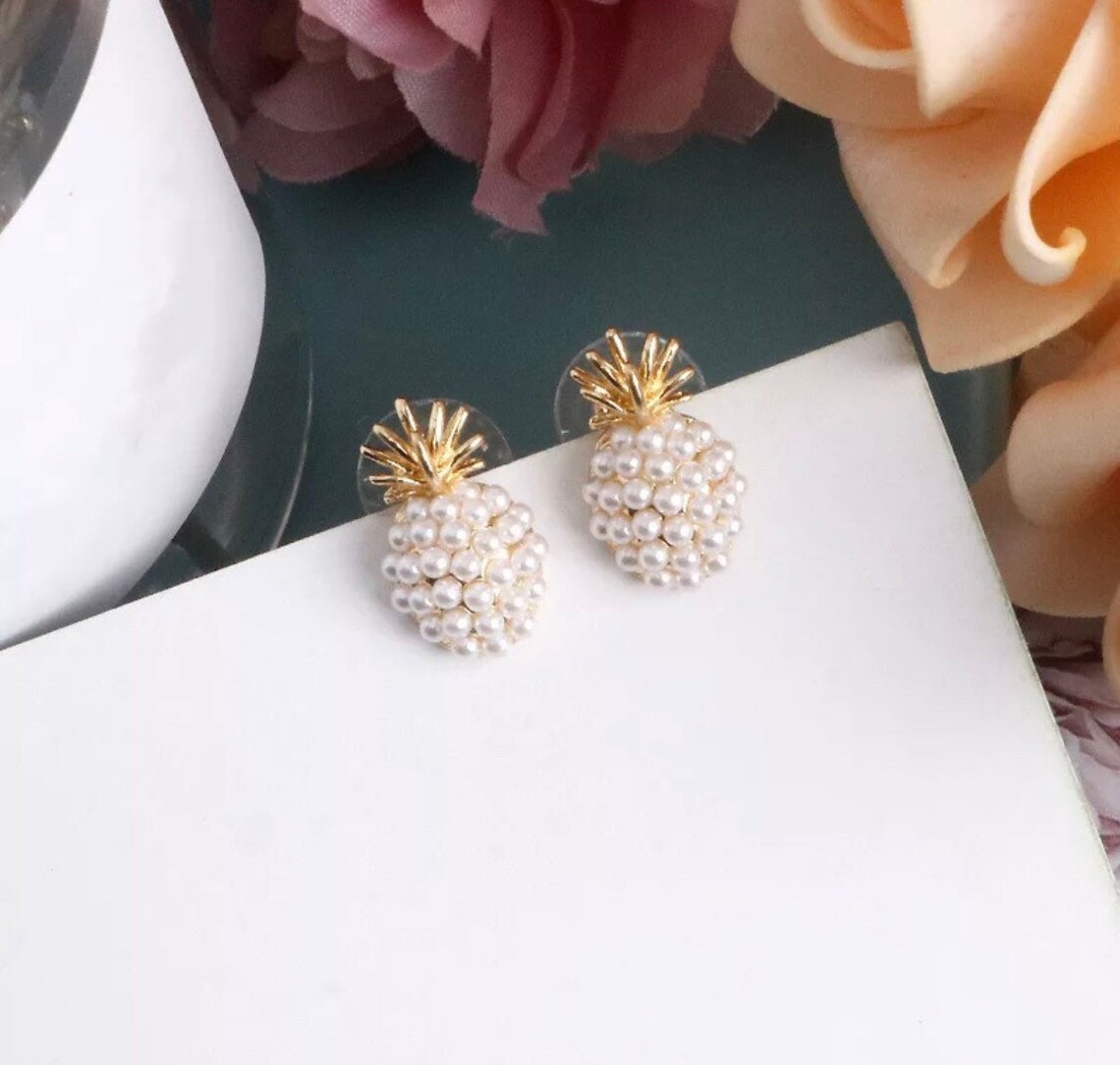 Pearl Pineapple Earrings Etsy UK