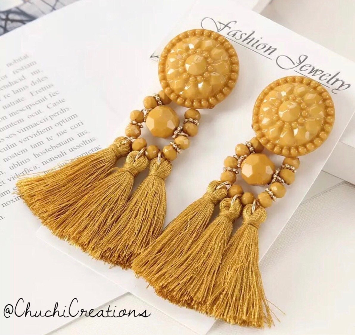 Mustard tassel earrings Etsy