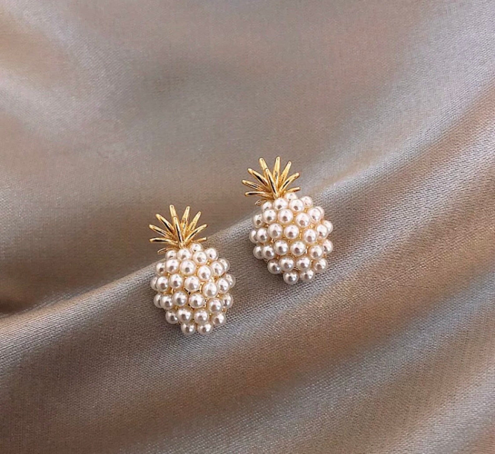 Pearl Pineapple Earrings Etsy UK