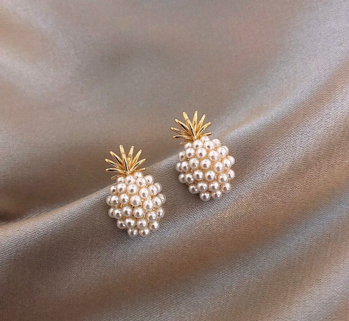 Pearl Pineapple Earrings Etsy