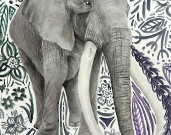 Elefante ad acquerello 10" x 8"