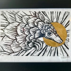 Framed 5” x 7” Pangolin Block Print