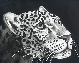 Acuarela original de leopardo de 9" x 7,5"