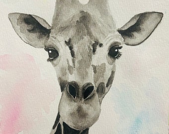 21 cm x 14 cm Giraffe Original Aquarell