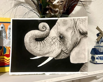 Acuarela de elefante de 9” x 6.5”