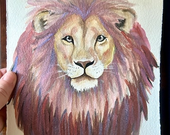 Acuarela original de león de 9” x 7”