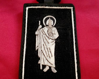 Mexican Scapular Religious San Judas Jude Beeped Silver Thread Embroidery