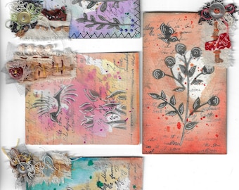 watercolor clusters, journal card digital , printable, 4 digital Junk Journal pages 11 x 8.5in, printable journal ephemera, digital download