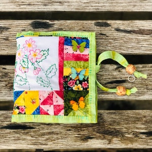 Needle book, hand embroidered & Quilted fabric book with pockets, slow stitch cover, hand stitched,unique gift, organizer sewing kit, stitch