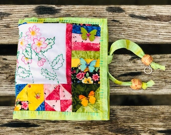 Needle book, hand embroidered & Quilted fabric book with pockets, slow stitch cover, hand stitched,unique gift, organizer sewing kit, stitch