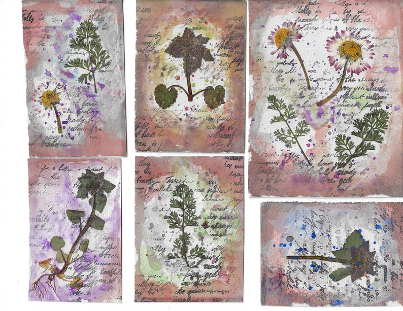 Pressed Flower, Digital Paper, Printable, Digital Junk Journal Pages 11 X 8.5in, Printable