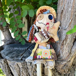 Sue Ellen and Pig Junky Grungy Grammy Dolls,Farmer gift,handmade,monster dolls,creepy dolls,primitive dolls,gift idea, Hand stitched