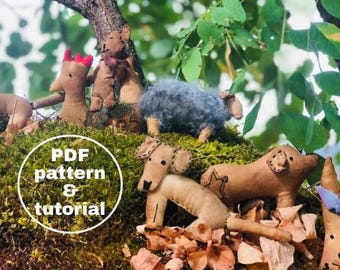 Primitive Tiere, PDF-Schnittmuster, Grungy-Puppe DIY, sofortiger digitaler Download Anleitung, Tiermuster, printable Download