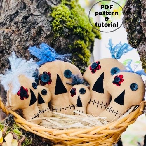 Sugar Skull, 3er Set, PDF Schnittmuster, Halloween Doll DIY, Instant Digital, gruselige Schalenfüller, Schädelpuppen, Halloween Download Anleitung