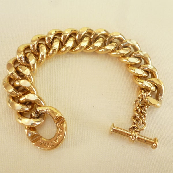 French AGATHA large mesh bracelet, vintage 80s, metal, gold color.