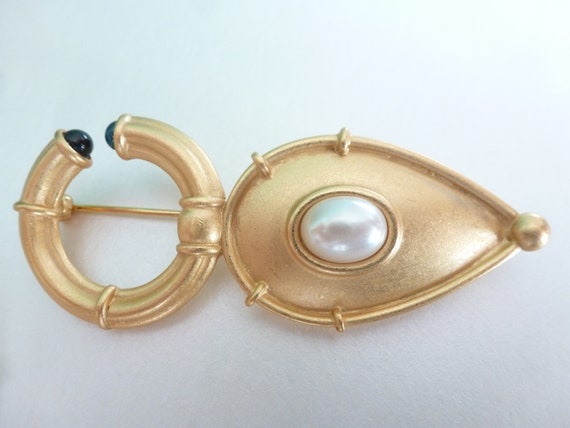 Vintage 80s French AGATHA brooch, metal, glass an… - image 3