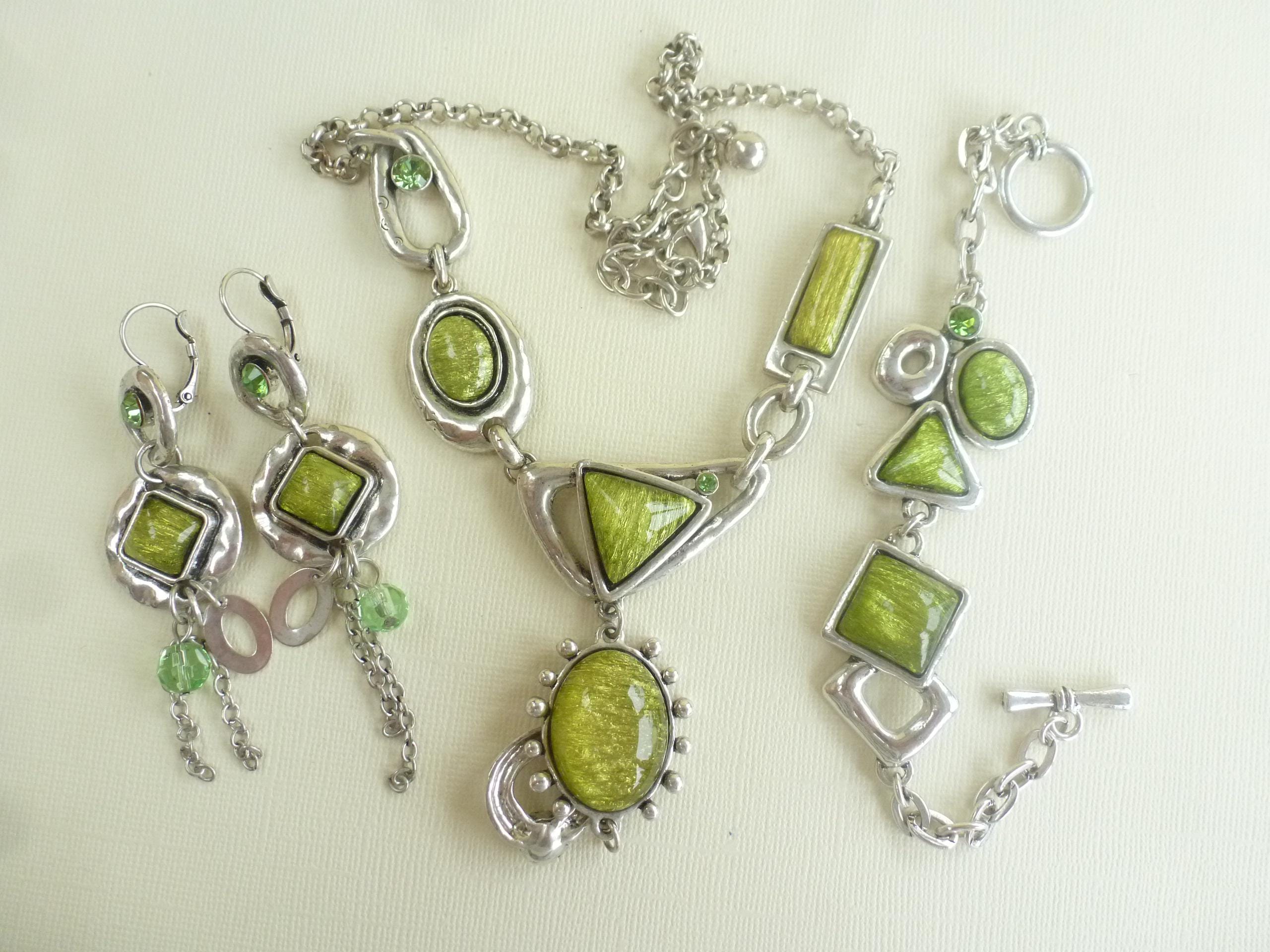 Set Gioielli 2 Pezzi In Argento Placcato Con Citrino Verde Mela E Tormalina &ndash; Anello E Orecchini