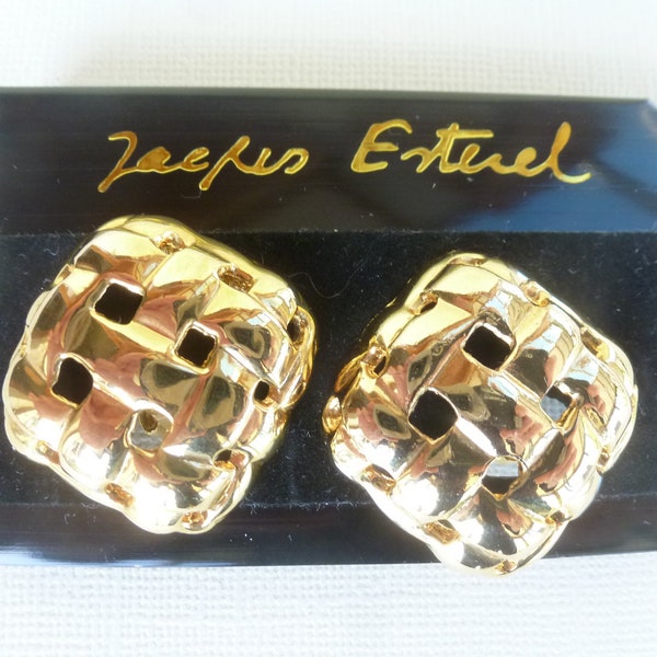 Clips d'oreille vintage français 80 Jacques Esterel, métal, coloris doré.