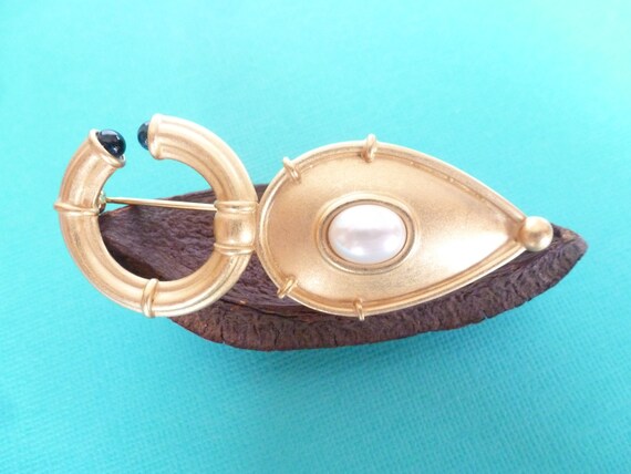 Vintage 80s French AGATHA brooch, metal, glass an… - image 10