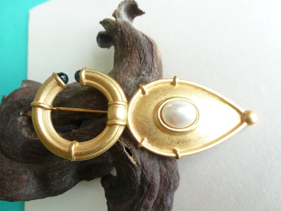 Vintage 80s French AGATHA brooch, metal, glass an… - image 2