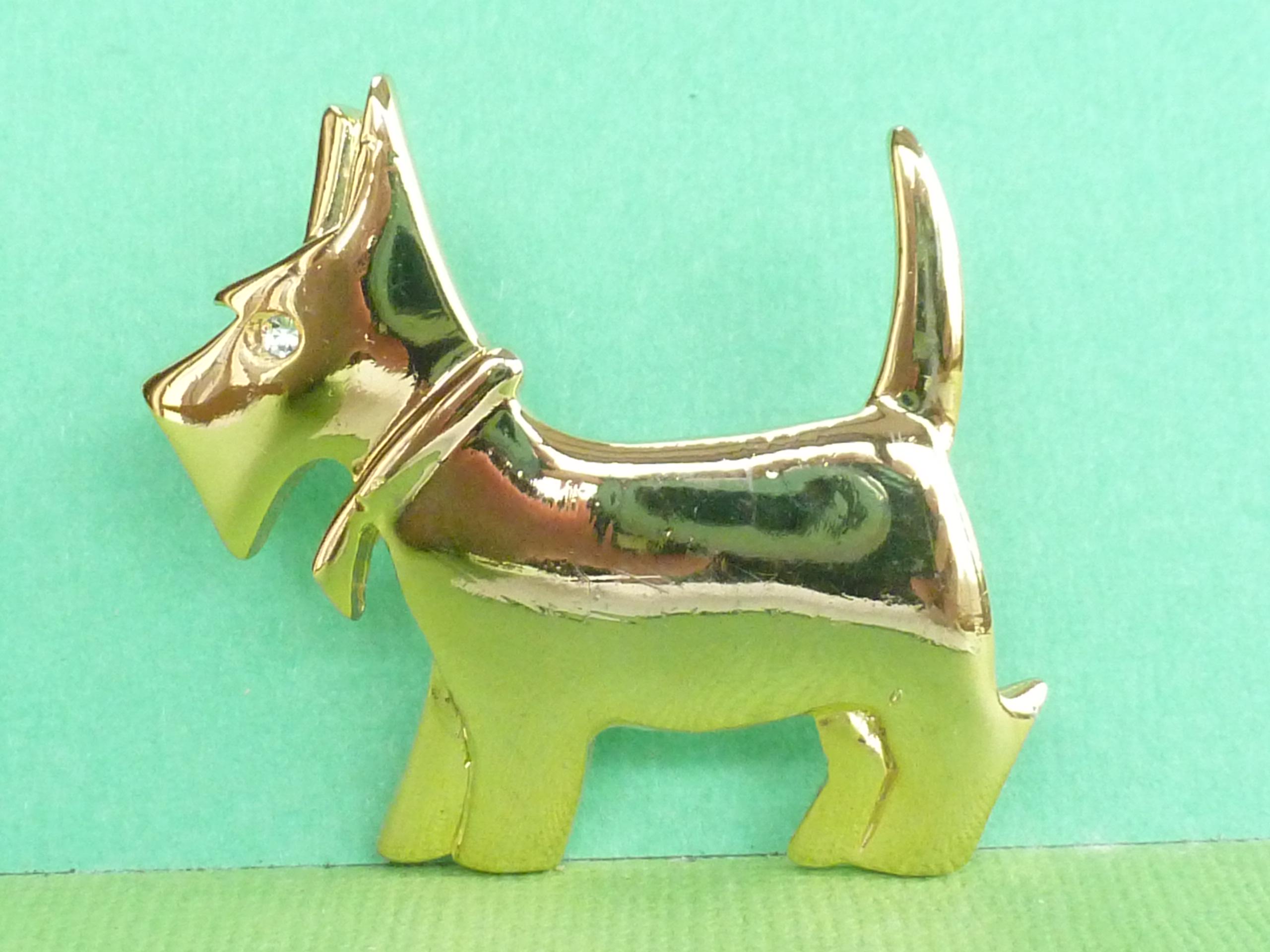 Broche Vintage Années 70 Chien Signée STERN - Dorée, Alliage, Hauteur 5cm, En Très Bon état