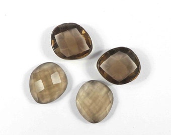 Smokey Quartz Gemstone Briolette Gemstone 15x14 MM 5 Pcs #4320 Natural Smokey Quartz Both Side Rose Cut Fancy Shape Briolette