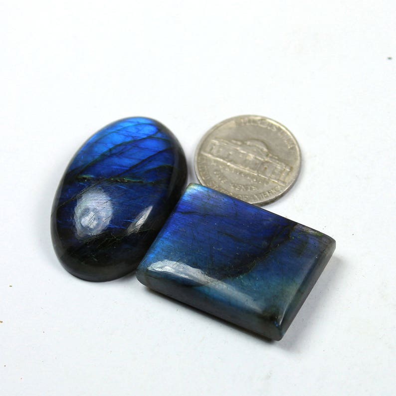 37x23mm Natural Blue fire Labradorite Cabochons Spectrolite Blue Labradorite Jewelry Making Loose Gemstone #SKU1839 2 Pcs Of 143Cts