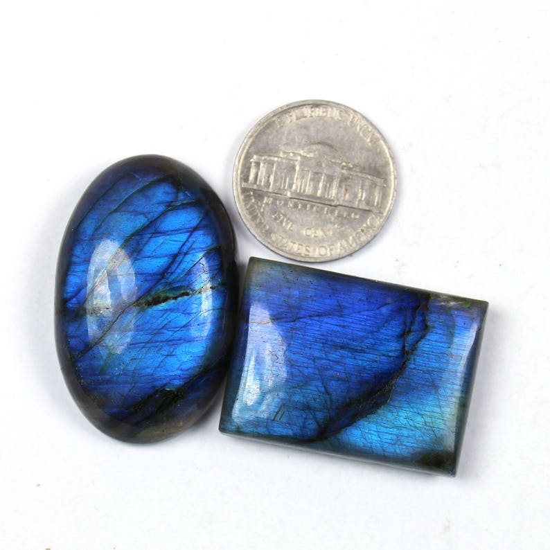 37x23mm Natural Blue fire Labradorite Cabochons Spectrolite Blue Labradorite Jewelry Making Loose Gemstone #SKU1839 2 Pcs Of 143Cts
