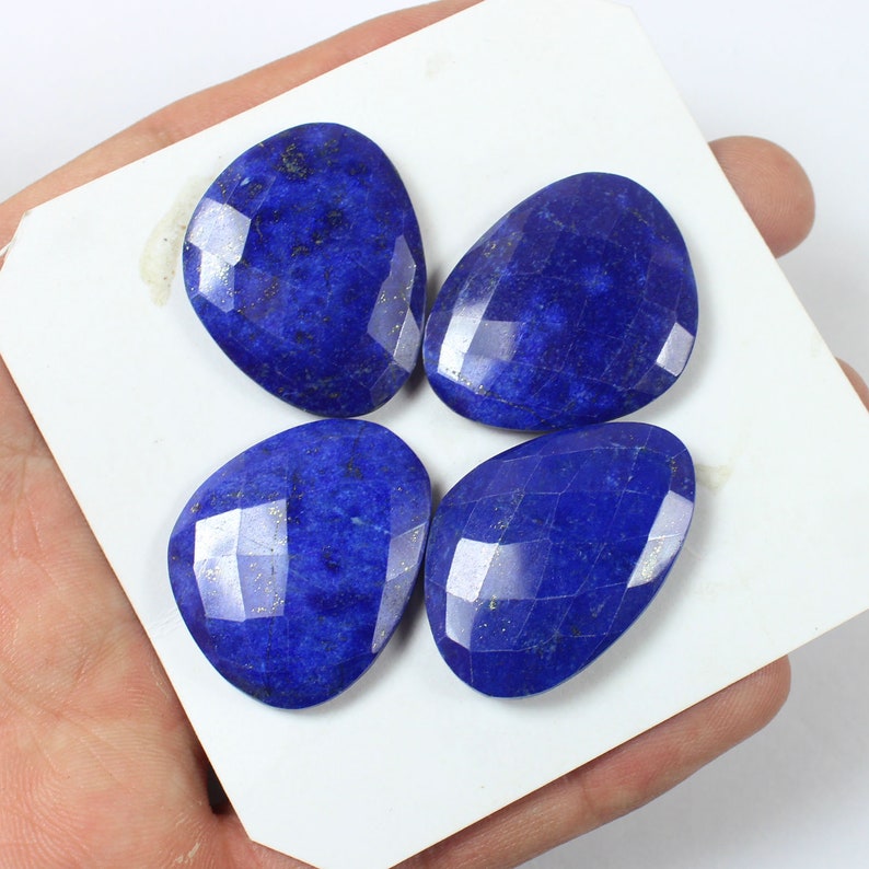 32x26mm Natural Lapis Lazuli Chacker Cut Briolette 4 Pcs of 159Cts #SKU4872 Genuine Lapis Lazuli Hand Polished Jewelry Making Gemstone