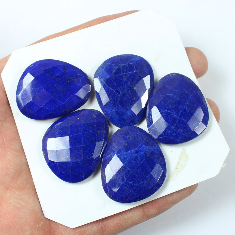 32x27mm Natural Lapis Lazuli Chacker Cut Briolette 5 Pcs of 199Cts Genuine Lapis Lazuli Hand Polished Jewelry Making Gemstone #SKU4871