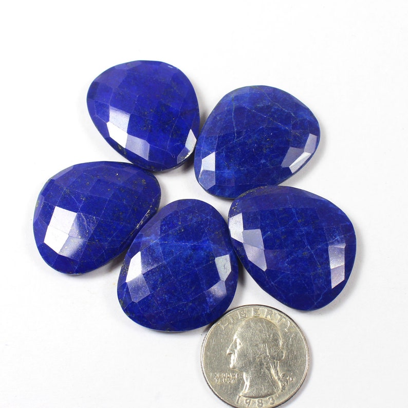 32x27mm Natural Lapis Lazuli Chacker Cut Briolette 5 Pcs of 199Cts Genuine Lapis Lazuli Hand Polished Jewelry Making Gemstone #SKU4871
