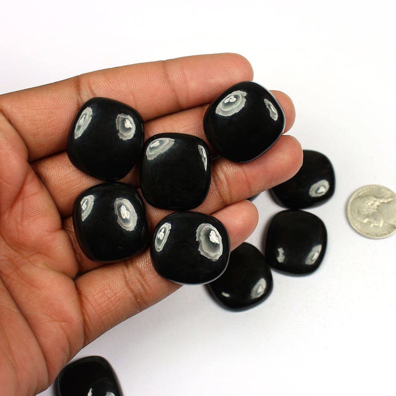 natural black onyx Cabochon jewelry making gemstone #SKU1962 25x18mm Natural Black Onyx Cabochons Gemstone 11 Pcs of 343Cts