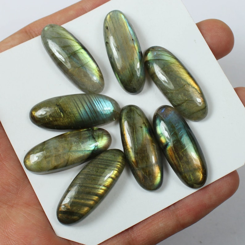 Spectrolite Multi flash Labradorite Jewelry Making Loose Gemstone#SKU5176 8 Pcs Of 178Cts 32x12mm Natural Multi fire Labradorite Cabochons