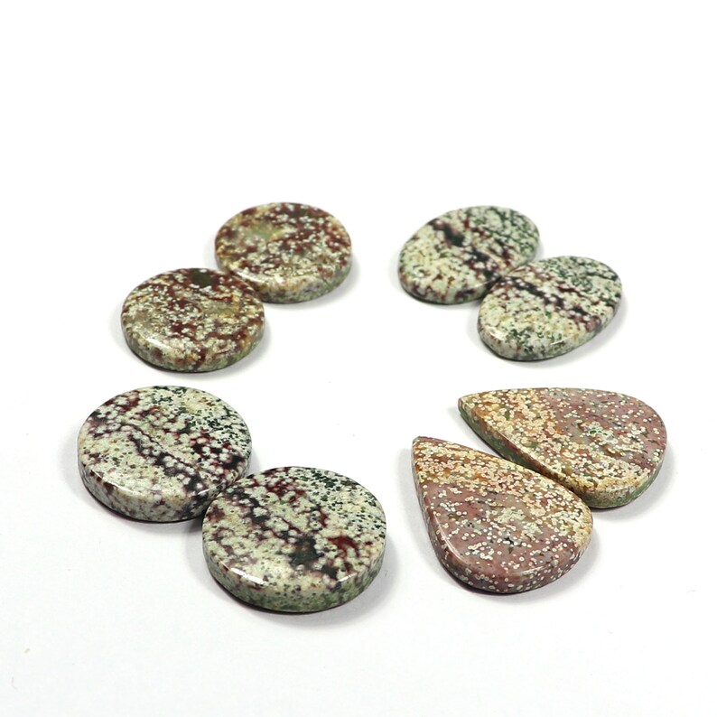 Mix Lot Natural Ocean jasper Cabochons,4 Pair Natural Ocean Jasper Handmade Smooth Ocean jasper Jewelry Making Loose Gemstone Pair#SKU9705