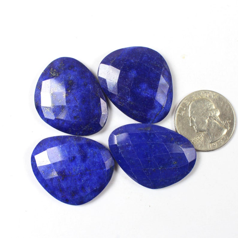 32x26mm Natural Lapis Lazuli Chacker Cut Briolette 4 Pcs of 159Cts #SKU4872 Genuine Lapis Lazuli Hand Polished Jewelry Making Gemstone
