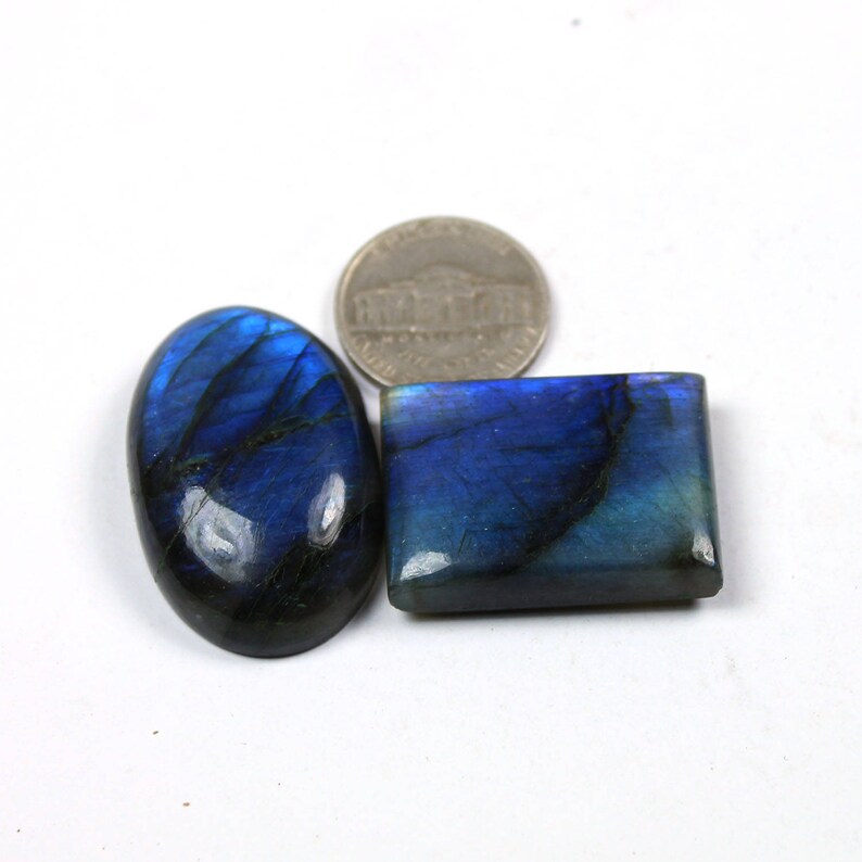 37x23mm Natural Blue fire Labradorite Cabochons Spectrolite Blue Labradorite Jewelry Making Loose Gemstone #SKU1839 2 Pcs Of 143Cts