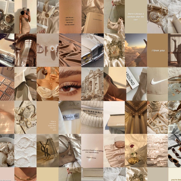 60+ Kit de collage de fotos estético marrón y beige / Kit de collage de pared Boujee / Kit de collage de fotos Marrón / Kit de collage Beige / Decoración de pared de moda