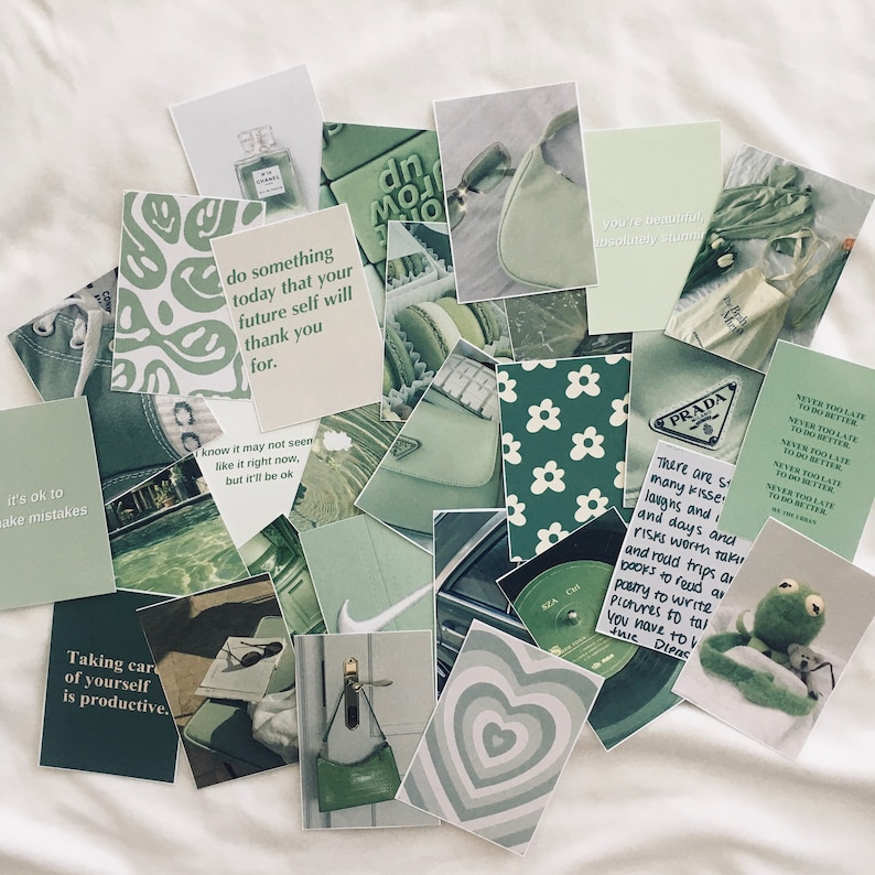 100 PCS Sage Green Wall Collage Kit Aesthetic Sage Green Etsy