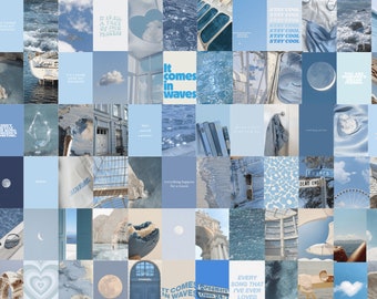 110 PCS Baby Blue Wall Collage Kit Soft Blue Aesthetic Photo